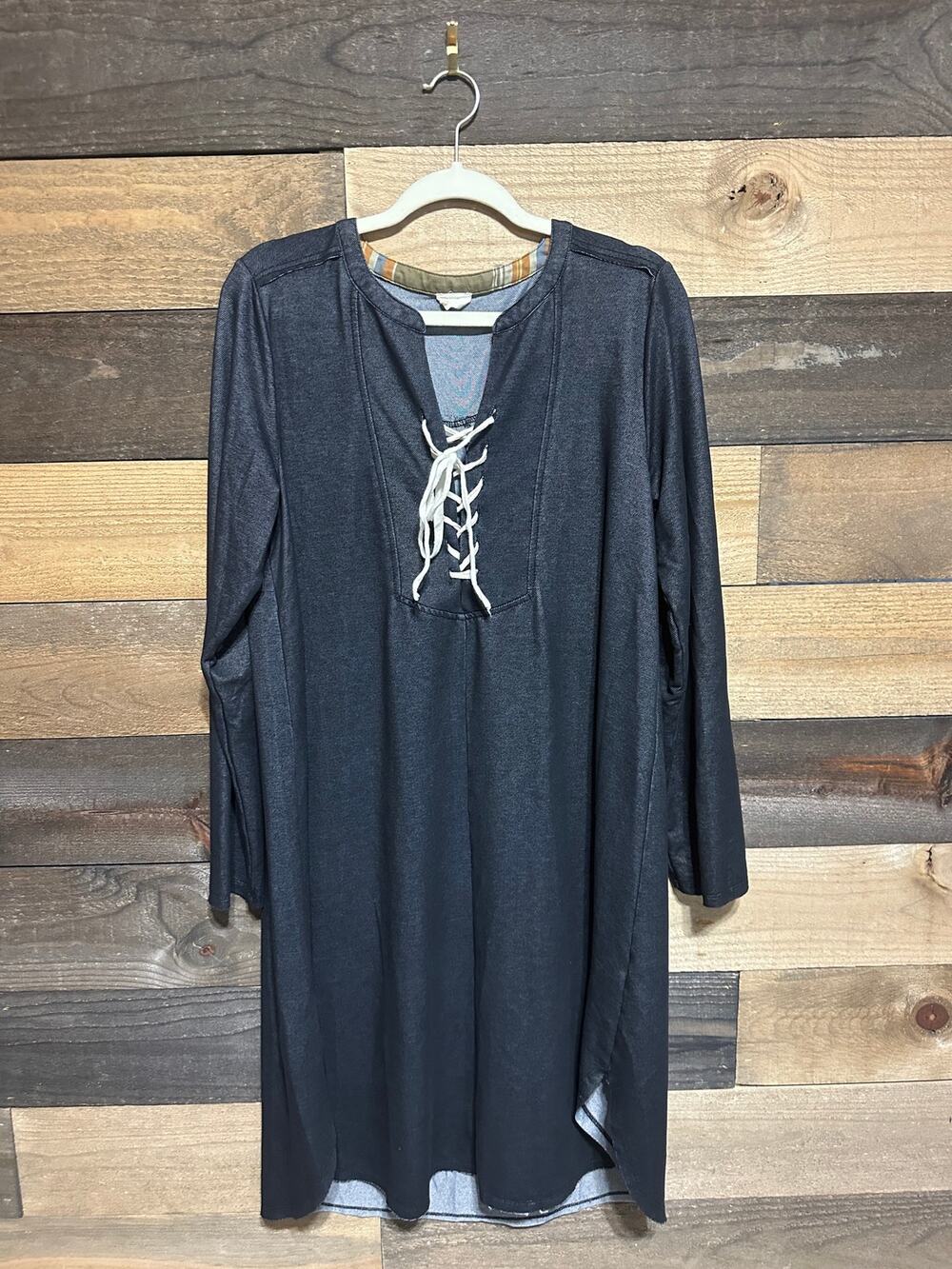 HYKU Women’s Lace-Up Front Black Knit Swing Dress Size M